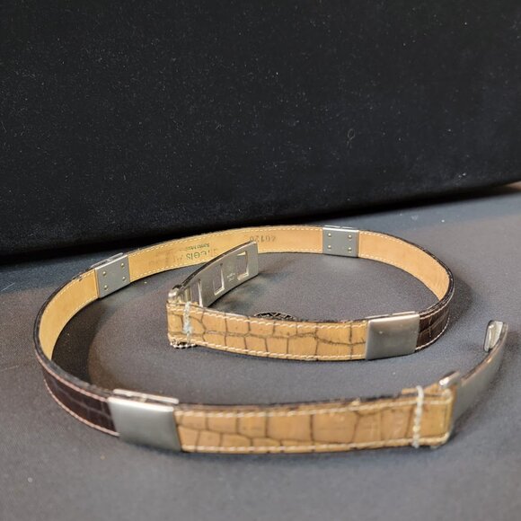 Streets Ahead Croc Embossed Leather Belt w/ Fibel Italian Buckle | Tan & Brown - Picture 8 of 11